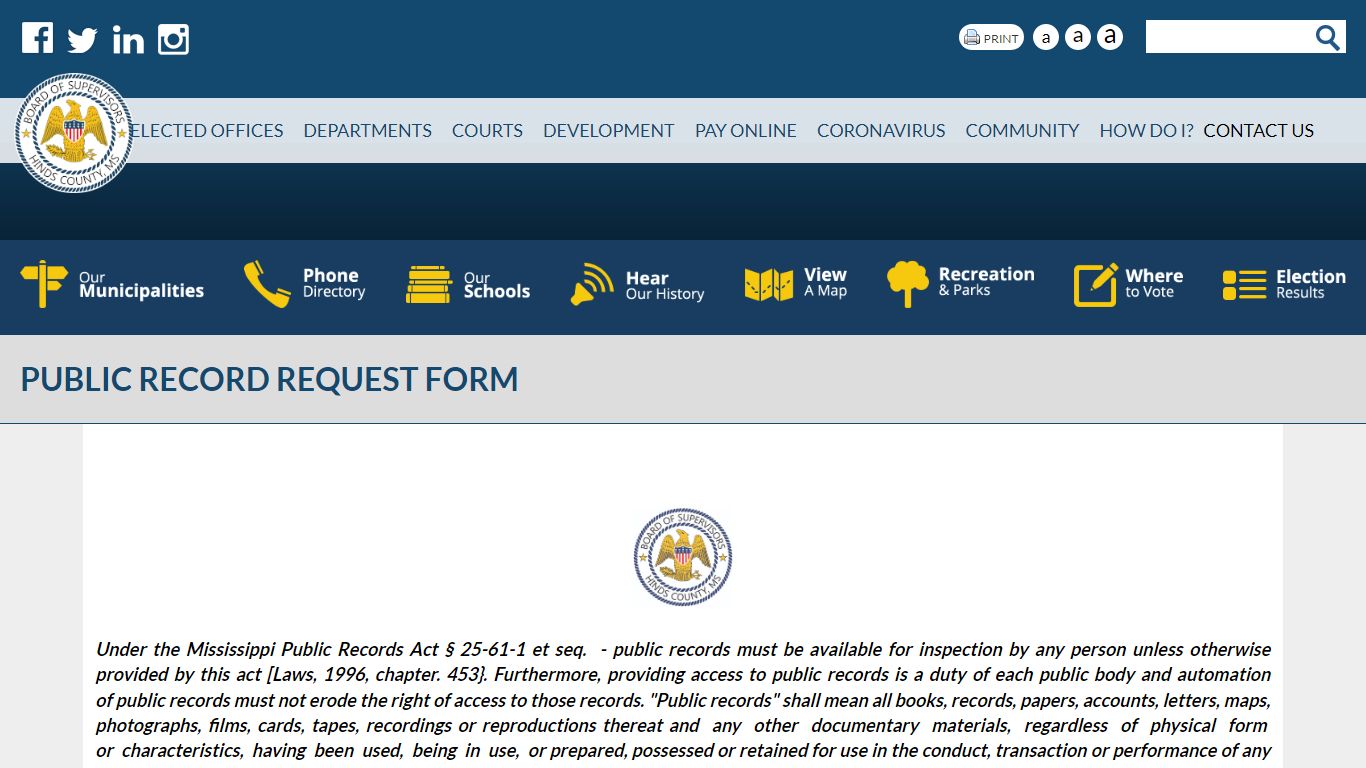 Public Record Request Form | Hinds County, Mississippi